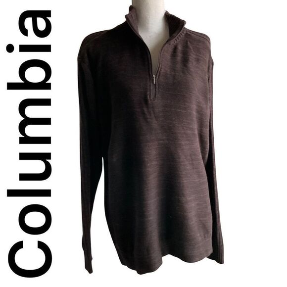 COLUMBIA brown heather sweater with 3/4 zipper closure - Picture 1 of 7